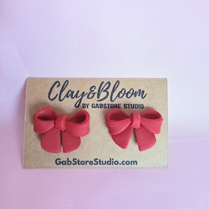 Red Bow Polymer Clay Stud Earrings: Handmade Holiday Jewelry