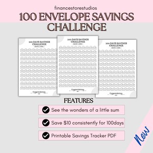 Ten Dollars Savings Tracker, 100 Envelope Challenge Printable, Money Savings Challenge, Digital Download, Finance Tracker, US Letter, A4, A5