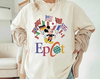 Comfort Colors® EPCOT Shirt, Micky Flaggen der Nation Vintage 90er Jahre Stil BTW Unisex T-Shirt, Disney EPCOT World Tour, Familienreise Shirt