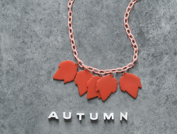 Antique Celluloid Leaf Necklace, Vintage 1940s Cha