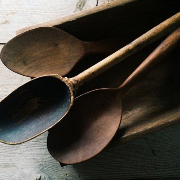 Vintage Wood Spoons, Antique Utensils, Rustic Wood, Butter Paddle, Kitchen, Country, Farmhouse, Primitive