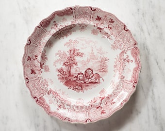 Rare Edward & George Phillips 1830s Red Transferware Plate With Two Lions - Africana, Collectible Staffordshire Ironstone