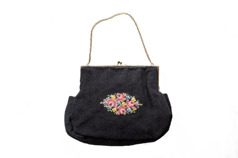 Antique Petit Point Purse With Roses, Women's Vintage Evening Bag, Special Occasion Accessories image 10