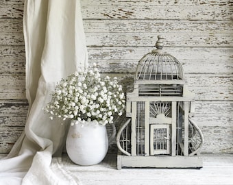 Vintage Painted Wood & Wire Decorative Birdcage, Circa 1940s, Farmhouse, Cottagecore and Shabby Chic Home Decor