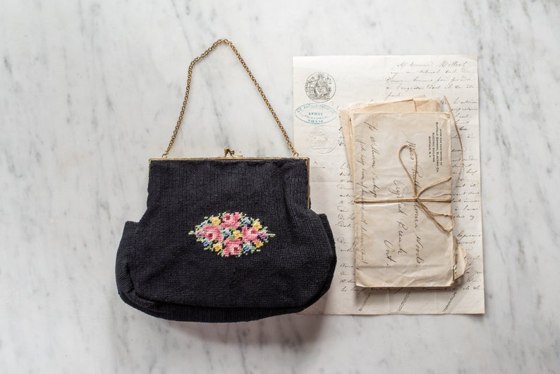 Antique Petit Point Purse With Roses, Women's Vintage Evening Bag, Special Occasion Accessories image 8