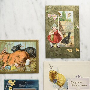 Ancienne carte postale de Pâques Joyeuses Pâques à vous Lapins avec pigeon et oeufs de Pâques, objets éphémères de vacances à collectionner vintage image 4