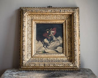 Antique Primitive Painting of Napoleon In Gilt Gesso Frame