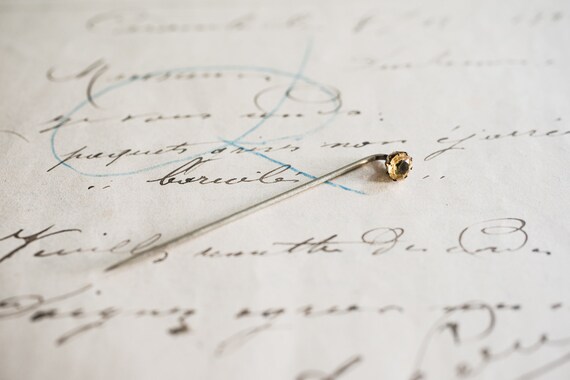 Victorian Era Yellow Faceted Glass Stick Pin, Ant… - image 5