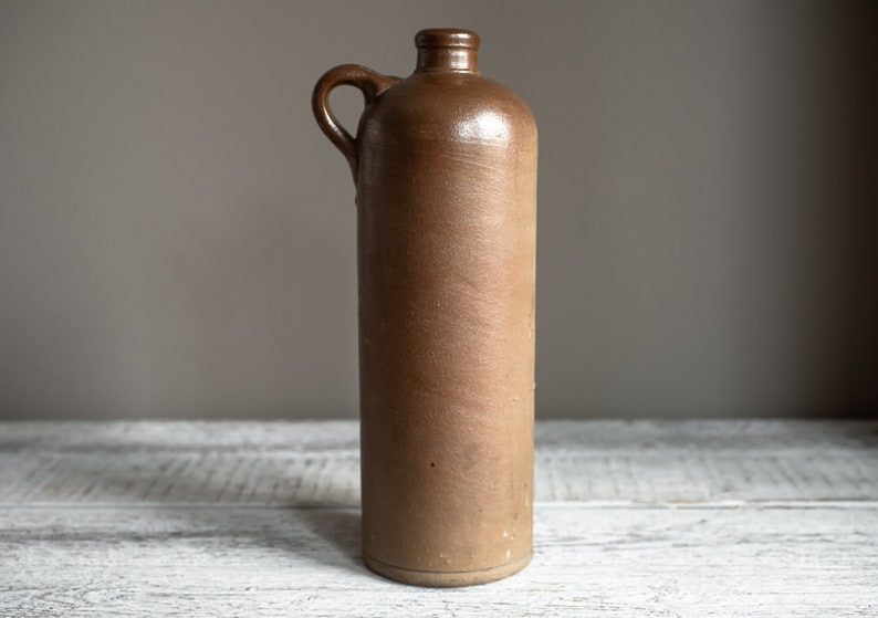 Antique German Stoneware Mineral Water Bottle, Farmhouse Decor, Cottage Core Style, Rustic Vase image 5