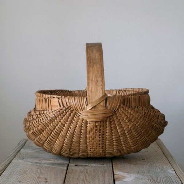 Antique Appalachian Splint Buttocks Basket, Vintage Primitive Basket, Gathering Basket, Home Decor, Garden