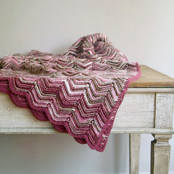 Vintage Missoni Inspired Knit Afghan, Vintage Knit Throw in Mauve, Pink and Chocolate