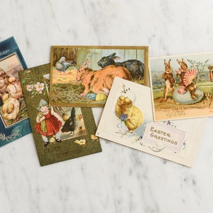 Ancienne carte postale de Pâques Joyeuses Pâques à vous Lapins avec pigeon et oeufs de Pâques, objets éphémères de vacances à collectionner vintage image 2