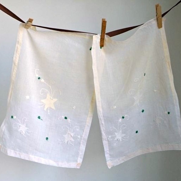 pair of vintage cotton voile applique panels