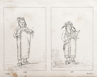 George Catlin Lithograph, Native American Portraits, Winnebago, Antique Prints, Framable Art, Home & Living, Collectibles, Vintage Ephemera