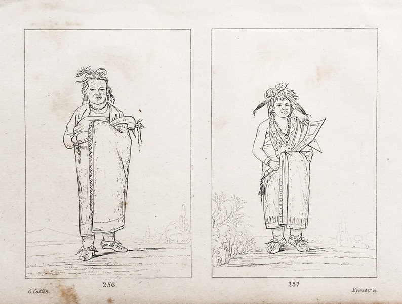 George Catlin Lithograph, Native American Portraits, Winnebago, Antique Prints, Framable Art, Home & Living, Collectibles, Vintage Ephemera image 1