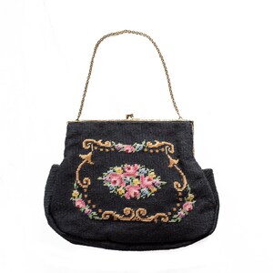 Antique Petit Point Purse With Roses, Women's Vintage Evening Bag, Special Occasion Accessories image 5