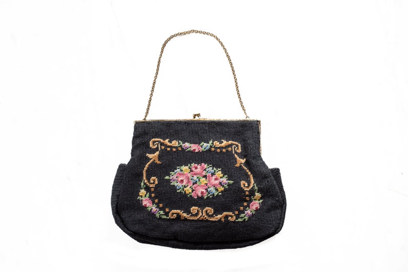 Antique Petit Point Purse With Roses, Women's Vintage Evening Bag, Special Occasion Accessories image 5
