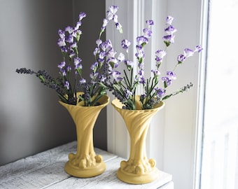 Pair of Vintage Yellow Art Pottery Vases, Spring Decor, Mother&#39;s Day Gift