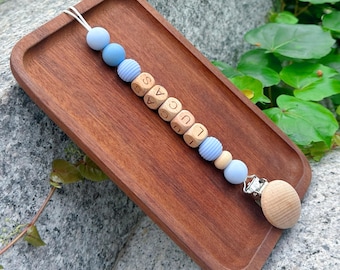 Sujetachupetes personalizado, sujetachupetes estilo boho, regalo para bebé (niño o niña), regalo de bienvenida al hogar, cadena de madera para chupete, regalo para baby shower, cómodo para el bebé