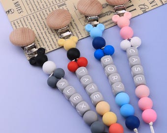Aangepaste Mickey Mouse-fopspeenclip, gepersonaliseerde naam, kraamcadeau, babycadeau jongen, meisje, must-have babyaccessoires voor nieuwe ouders