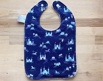 Baby and Toddler bib, fairytale oversized terry cloth bib, castles toddler bib, girl's large bib, drooling bib, feeding baby bib