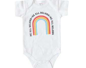 We All Belong Baby Bodysuit, LGBTQ+ Baby Gift, Rainbow Pride, Baby Shower Gift