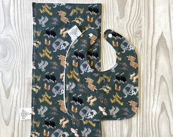 Ensemble cadeau chiffon pour les rots et bavoir pour bébé, bavoir et chiffon pour les rots animaux du zoo, cadeau de bébé sans distinction de sexe, cadeau de baby shower