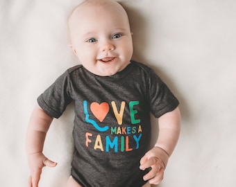 Love Makes a Family Baby Bodysuit, Equality Bodysuit, LGBTQ Pride, 10% of sales to GLSEN, Baby Shower Gift, New Baby Gift