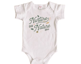 Nurture our Nature Baby Bodysuit, nature baby, New Baby bodysuit, baby shower gift, new baby gift, gender neutral baby gift, unisex baby