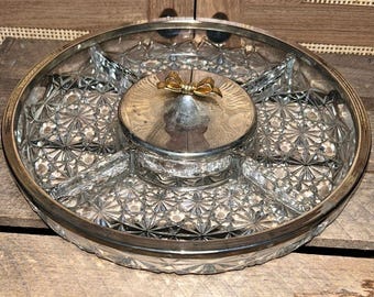 Round Glass Serving Tray With Dividers & Sauce Boat
