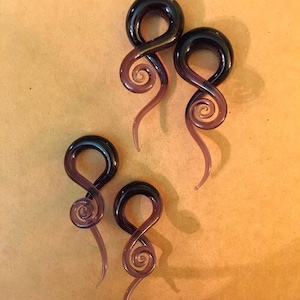 Purple Glass Spiral Twisting Plugs Earrings Body Jewelry 5mm - 14mm