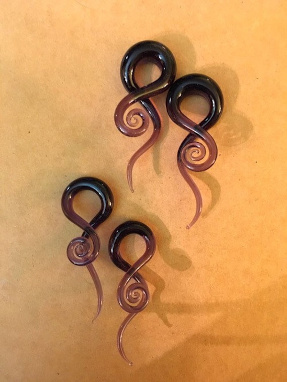 Purple Glass Spiral Twisting Plugs Earrings Body Jewelry 5mm 14mm