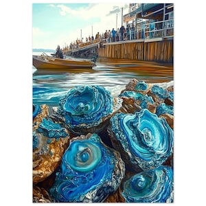 Impresión artística de ostra del Atlántico - Póster acrílico azul pastel - Decoración ecológica