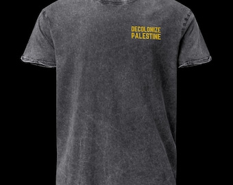 Decolonize Palestine | Glory to the Resistance | End the Genocide | Long Live Palestine | Yellow Embroidery | Unisex Mineral Wash T-Shirt