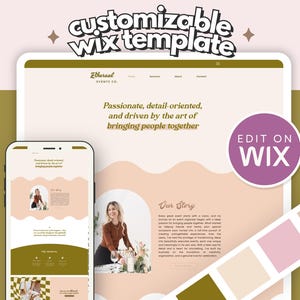 Wix Template Website Template Minimal Pretty Green Pink Girlie Feminine Customizable Canva Web Theme Design Shop Blog Customizable Website