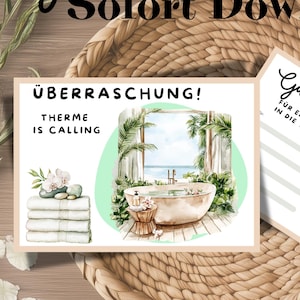 Voucher for a trip to a thermal spa – PNG to print, surprise gift for relaxation, wellness voucher, wellness day