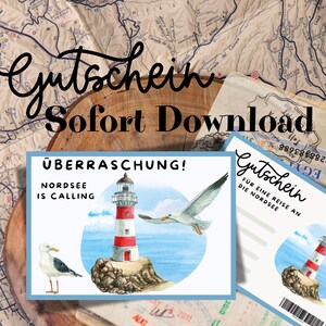 Voucher for a trip to the North Sea, travel voucher for a holiday on the North Sea, voucher for a day at the beach, travel voucher PNG for printing