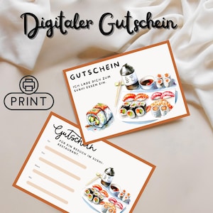 Sushi voucher to print, Sushi voucher, Sushi bar dinner to print, Gift voucher to design, Gift voucher