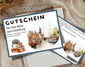 Reise nach Hamburg Gutschein | Städtereise Geschenk | Gutschein zum Ausdrucken für Geburtstag & Weihnachten