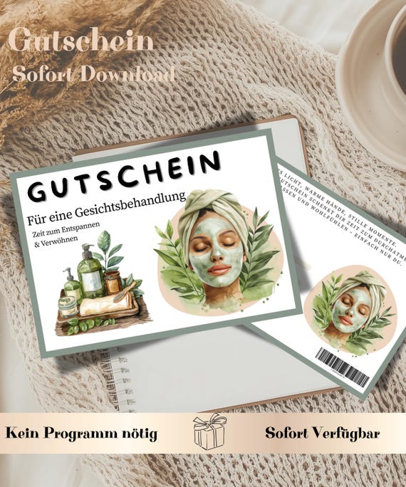 Gutschein Gesichtsbehandlung | Kosmetik-gutschein Zum Ausdrucken | Wellness Geschenk Für Frauen | Weihnachtsgeschenk Spa & Erholung