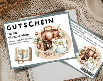 Reisegutschein Wochenendtrip | Digitaler Gutschein  Ausdrucken | Geschenk Kurzurlaub & Städtereise | Geschenkgutschein für Paare und Freunde