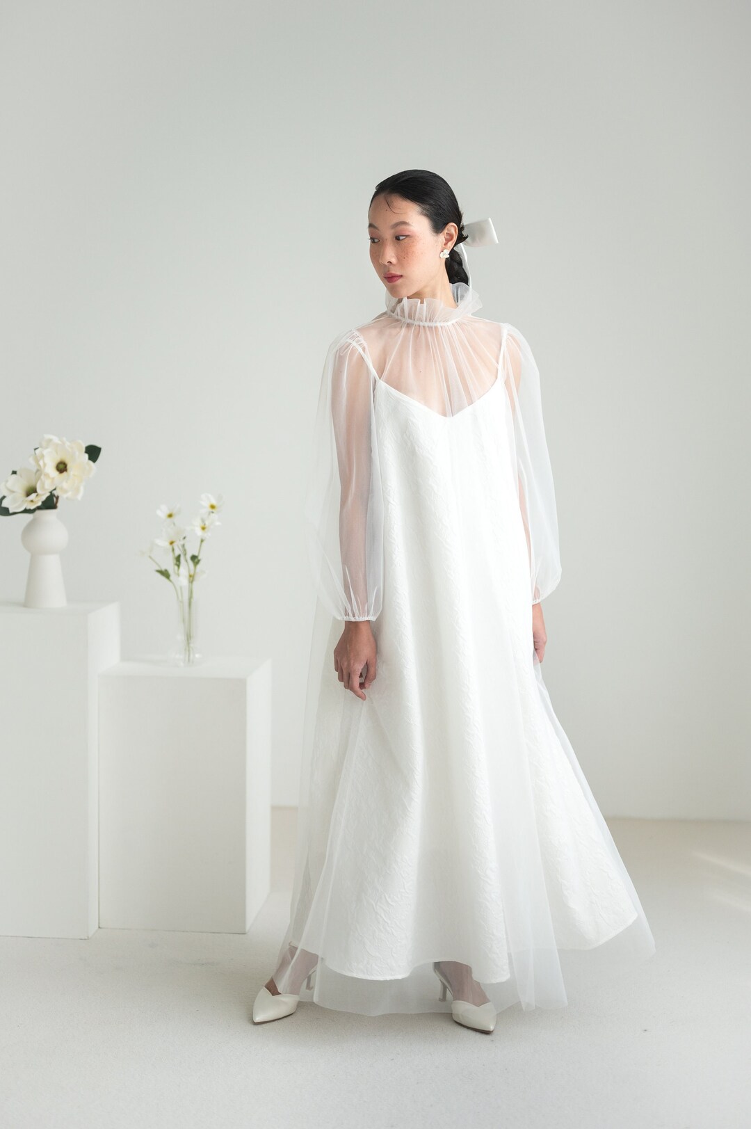 Tulle Sheer Panel Sweater Dress