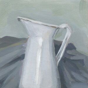 Original Painting on Paper, White Pitcher, 5x7&quot;