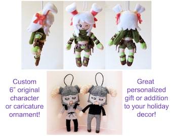 Custom Plush Christmas Ornament Original Character OC Handsewn Human and Humanoid 6” Plushie Gift Commission