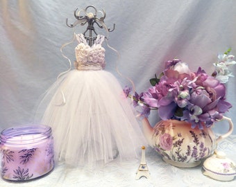 Bridal Shower Centerpiece Wedding Dress Form White and Silver Event Table Decoration Gift Jewelry Holder