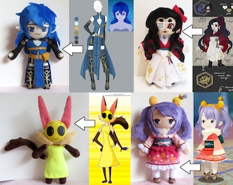 Custom Plush Original Character OC Handsewn Human and Humanoid 6” Plushie Commission