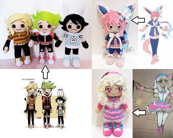 Custom Plush Original Character OC Handsewn Human and Humanoid 9” Plushie Commission