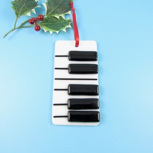 Fused Glass Piano Key Ornament Piano Christmas Ornament Musical Christmas Decoration Handmade Fused Glass Piano Key Christmas Ornament image 1