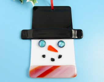 Snowman Christmas Ornament, Green Eyed Glass Snowman Ornament, Snowman Head, Christmas Ornament - Fused Glass Snowman FREE SHIPPING