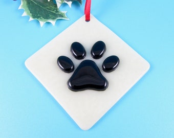 Glass Paw Print Ornament - Handmade Fused Glass Paw Print Christmas Ornament  Cat and Dog Lover Ornament - Glass Animal Christmas Decoration